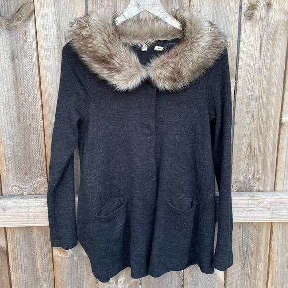 Anthropologie Moth Button Down Faux Fur Sweater Tunic Cardigan Gray Small - Picture 7 of 10